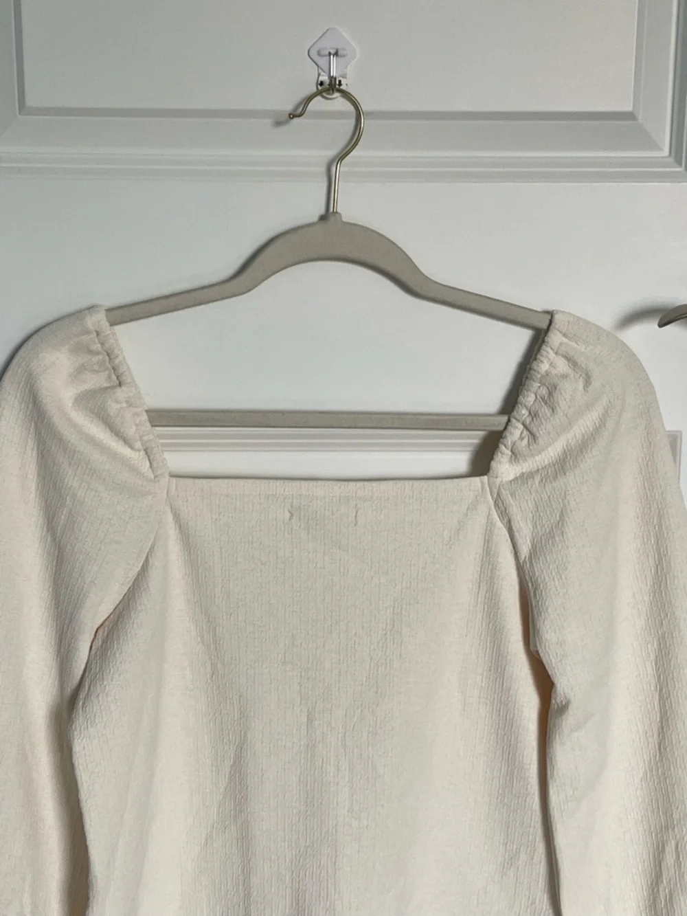 Madewell Antique Cream Crepe Square-Neck Puff-Sleeve Top Size XS 54368